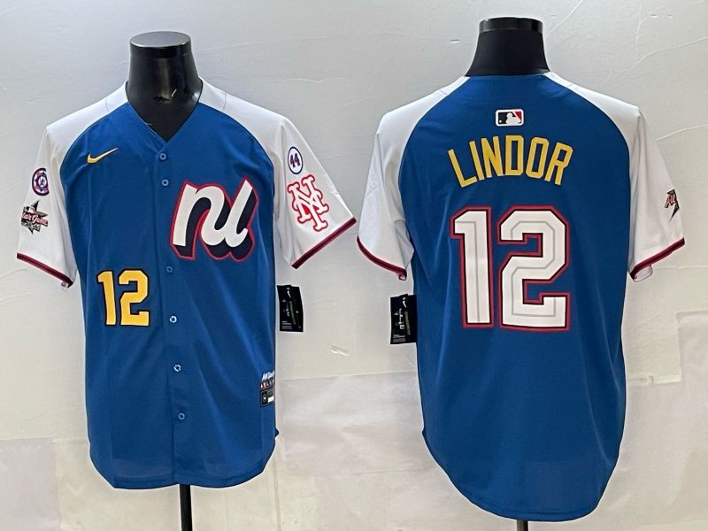Men New York Mets #12 Lindor Blue white All star 2025 Nike MLB Jersey style 08